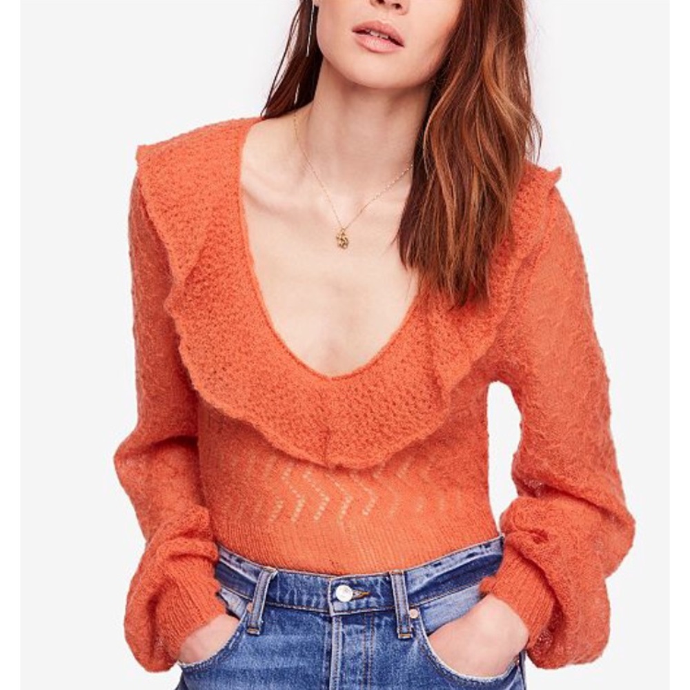 Free people macaroon ruffle necked sweater